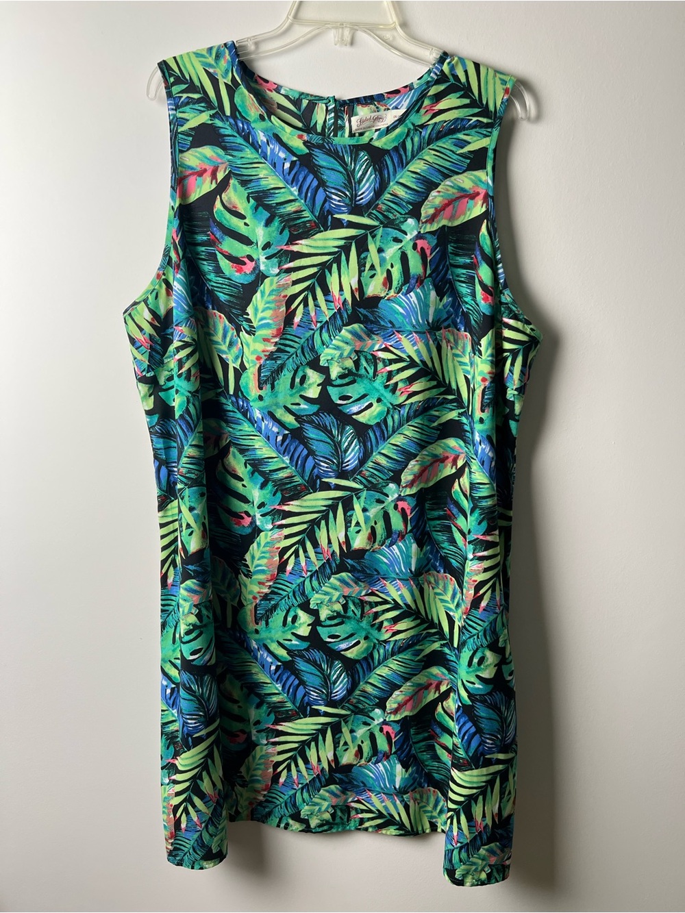 Faded Glory Tropical Leaf Print Sleeveless Dress women’s 2X (18W-20W)